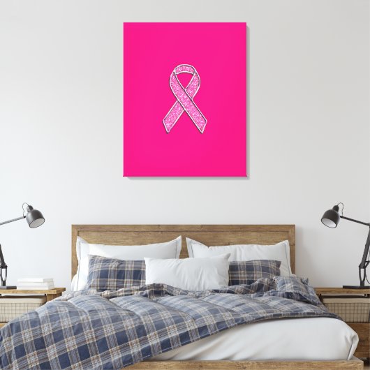 Fuchsia Glitter Style Pink Ribbon Awareness Canvas Afdruk (Insitu (Slaapkamer))