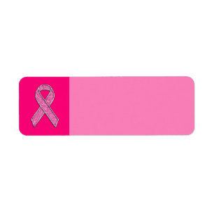Fuchsia Glitter Style Pink Ribbon Awareness Etiket