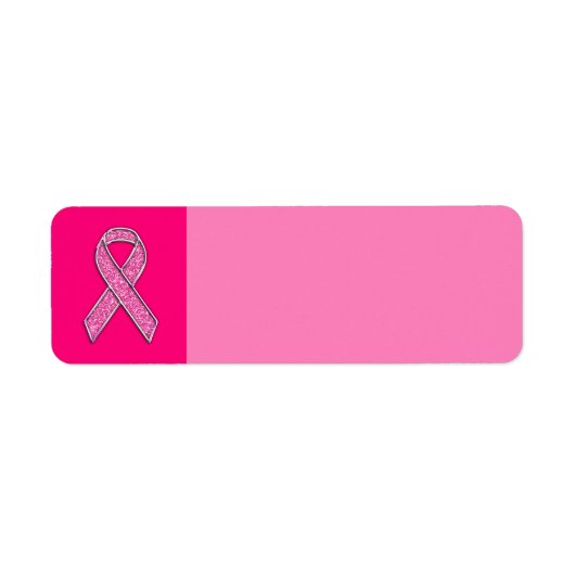 Fuchsia Glitter Style Pink Ribbon Awareness Etiket (Voorkant)