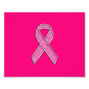 Fuchsia Glitter Style Pink Ribbon Awareness Foto Afdruk