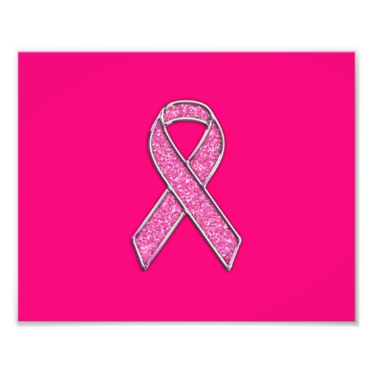 Fuchsia Glitter Style Pink Ribbon Awareness Foto Afdruk (Voorkant)
