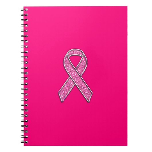 Fuchsia Glitter Style Pink Ribbon Awareness Notitieboek (Voorkant)