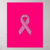 Fuchsia Glitter Style Pink Ribbon Awareness Poster (Voorkant)