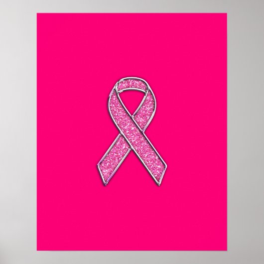 Fuchsia Glitter Style Pink Ribbon Awareness Poster (Voorkant)