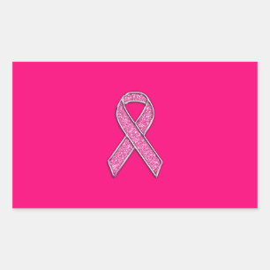 Fuchsia Glitter Style Pink Ribbon Awareness Rechthoekige Sticker
