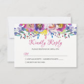 Fuchsia Gold Blossom Floral Wedding RSVP (Voorkant)