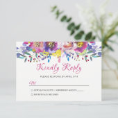 Fuchsia Gold Blossom Floral Wedding RSVP Kaartje (Staand voorkant)