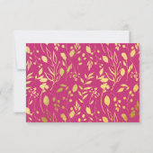 Fuchsia Gold Blossom Floral Wedding RSVP Kaartje (Achterkant)