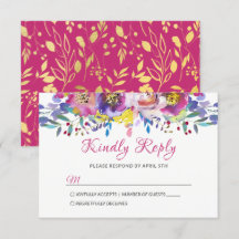 Fuchsia Gold Blossom Floral Wedding RSVP