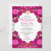 Fuchsia & Gold Floral Quinceanera Birthday Kaart (Voorkant)