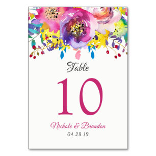 Fuchsia Gold Floral Wedding Table Number Kaart