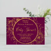 Fuchsia & Gold Modern Peony Toile Baby shower Folie Uitnodiging (Staand Voorkant)