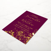 Fuchsia & Gold Peony Modern Floral Wedding Folie Uitnodiging (Gedraaid)