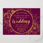 Fuchsia & Gold Peony Modern Toile Wedding Folie Uitnodiging (Voorkant)