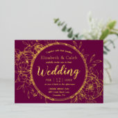 Fuchsia & Gold Peony Modern Toile Wedding Folie Uitnodiging (Staand Voorkant)