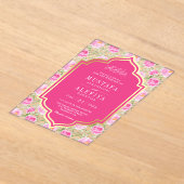 Fuchsia Gold Pink Floral Pattern Muslim Wedding Acryl Uitnodigingen (Laagn)