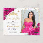 Fuchsia & Gold Tiara Quinceañera Foto Briefkaart (Voorkant)