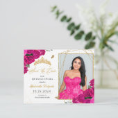 Fuchsia & Gold Tiara Quinceañera Foto Briefkaart (Staand voorkant)