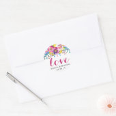 Fuchsia Gold Waterverf Blossom Floral Love Script Ronde Sticker (Envelop)