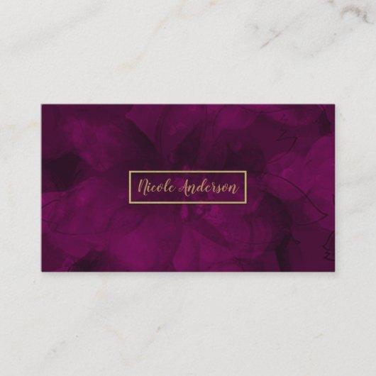 Fuchsia Gold Waterverf Floral Glam Elegant Modern Visitekaartje (Voorkant)