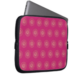 Fuchsia | Golden Zinnia Flower Medallions Laptop Sleeve