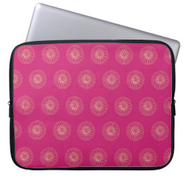 Fuchsia | Golden Zinnia Flower Medallions Laptop Sleeve