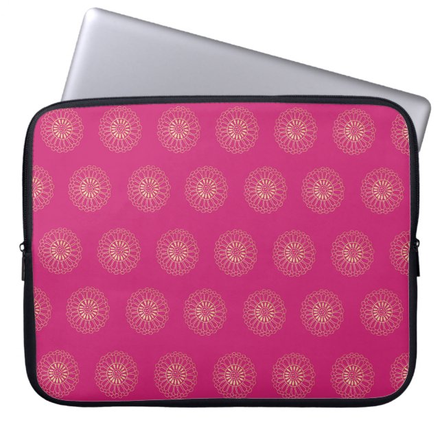Fuchsia | Golden Zinnia Flower Medallions Laptop Sleeve (Voorkant)