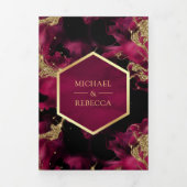 Fuchsia Goud Abstract Vloeibare Inkt QR Code Bruil Drieluik Uitnodiging (Cover)