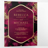 Fuchsia Goud Abstracte Vloeibare Inkt QR Code Brui Drieluik Uitnodiging (Binnenzijde eerst)