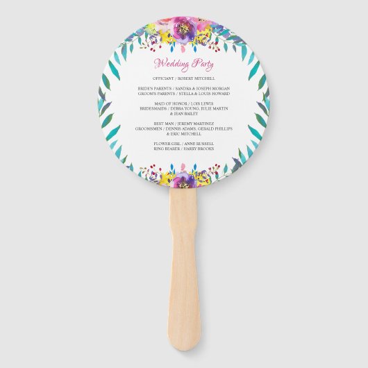 Fuchsia Goud Bloemen Chique Huwelijksprogramma Han Handwaaier (Achterkant)