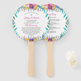 Fuchsia Goud Bloemen Chique Huwelijksprogramma Han Handwaaier