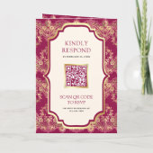 Fuchsia Goud Kant QR Code Foto Indiase bruiloft (Achterkant)