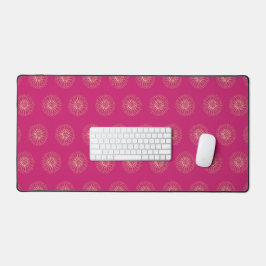 Fuchsia | Gouden Zinnia Bloem Medaillons Bureaumat
