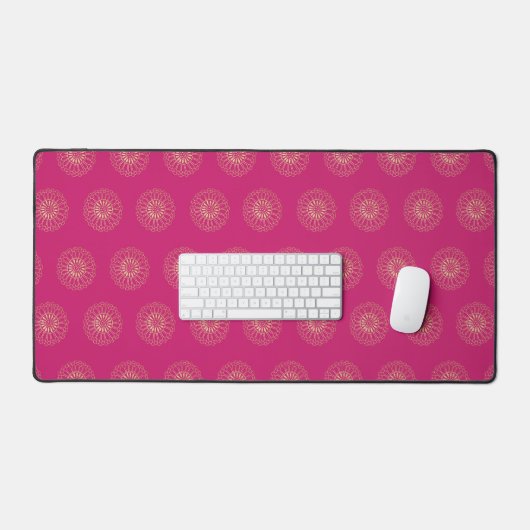 Fuchsia | Gouden Zinnia Bloem Medaillons Bureaumat (Keyboard & Muis)