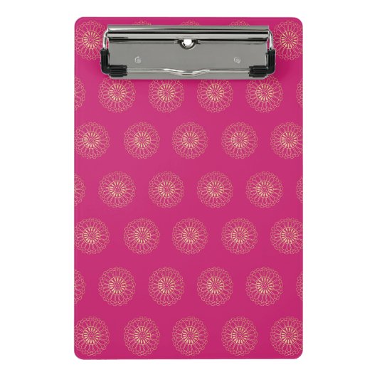 Fuchsia | Gouden Zinnia Bloem Medaillons Mini Klembord (Voorkant)