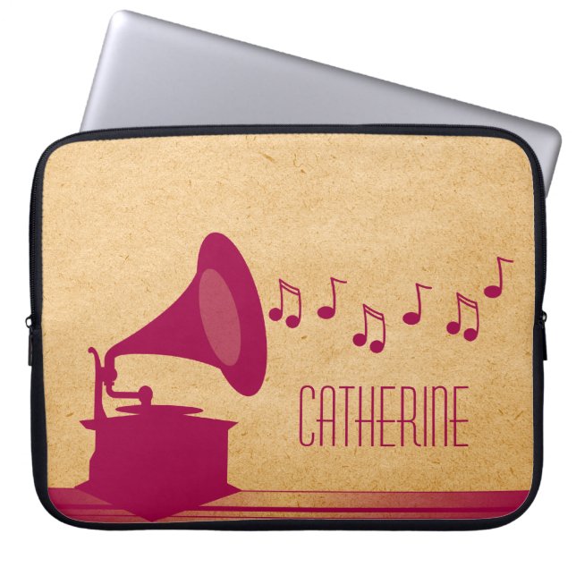 Fuchsia  gramophone laptophoes laptop sleeve (Voorkant)