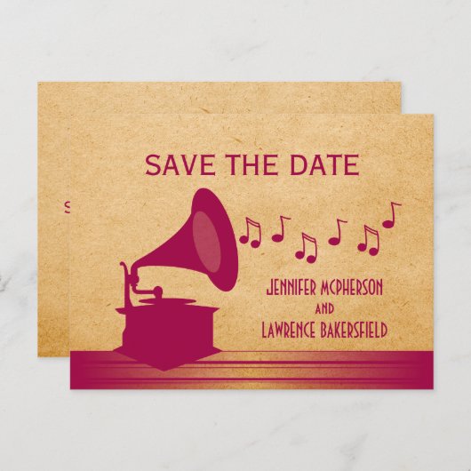 Fuchsia  Gramophone Save the Date Briefkaart (Voorkant / Achterkant)