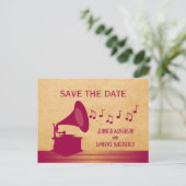 Fuchsia  Gramophone Save the Date Briefkaart (Staand voorkant)