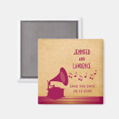 Fuchsia  Gramophone Save the Date Magnet (Voorkant / Achterkant)