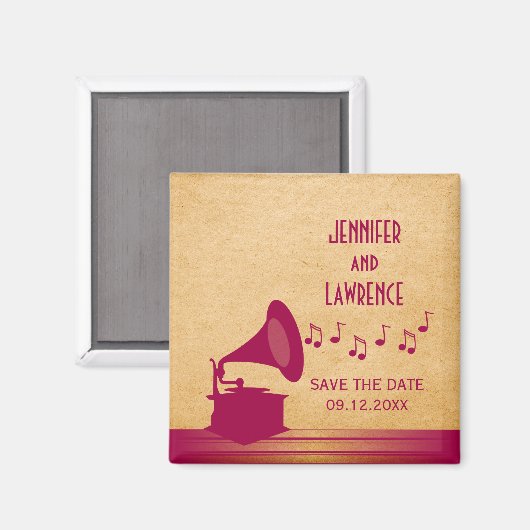 Fuchsia Gramophone Save the Date Magnet (Voorkant / Achterkant)