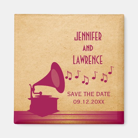 Fuchsia  Gramophone Save the Date Magnet (Voorkant)