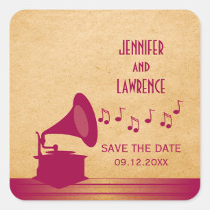 Fuchsia  Gramophone Save the Date Stickers
