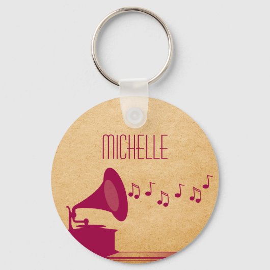 Fuchsia  Gramophone Sleutelhanger (Voorkant)