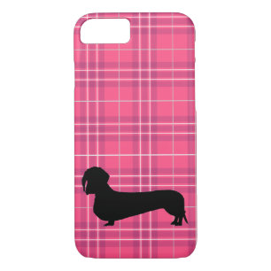 Fuchsia Gray Pset Dachshund Pattern Preppy iPhone 8/7 Hoesje