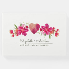 Fuchsia Green Floral Waterverf Wedding Gastenboek