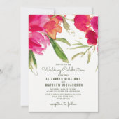 Fuchsia Green Floral Waterverf Wedding Kaart (Voorkant)