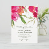 Fuchsia Green Floral Waterverf Wedding Kaart (Staand voorkant)