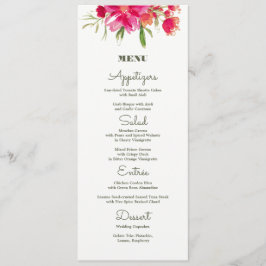Fuchsia Green Floral Waterverf Wedding Menu Kaarte