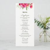 Fuchsia Green Floral Waterverf Wedding Menu Kaarte (Staand voorkant)