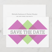 Fuchsia Green Geometric Triad Save the Date Invite (Voorkant / Achterkant)